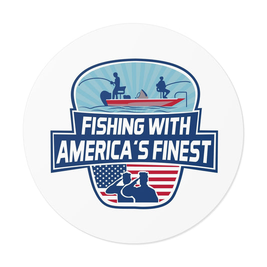 Fishing With America’s Finest 4" Round Vinyl Sticker — Patriotic Police & Boat Fishing Decal