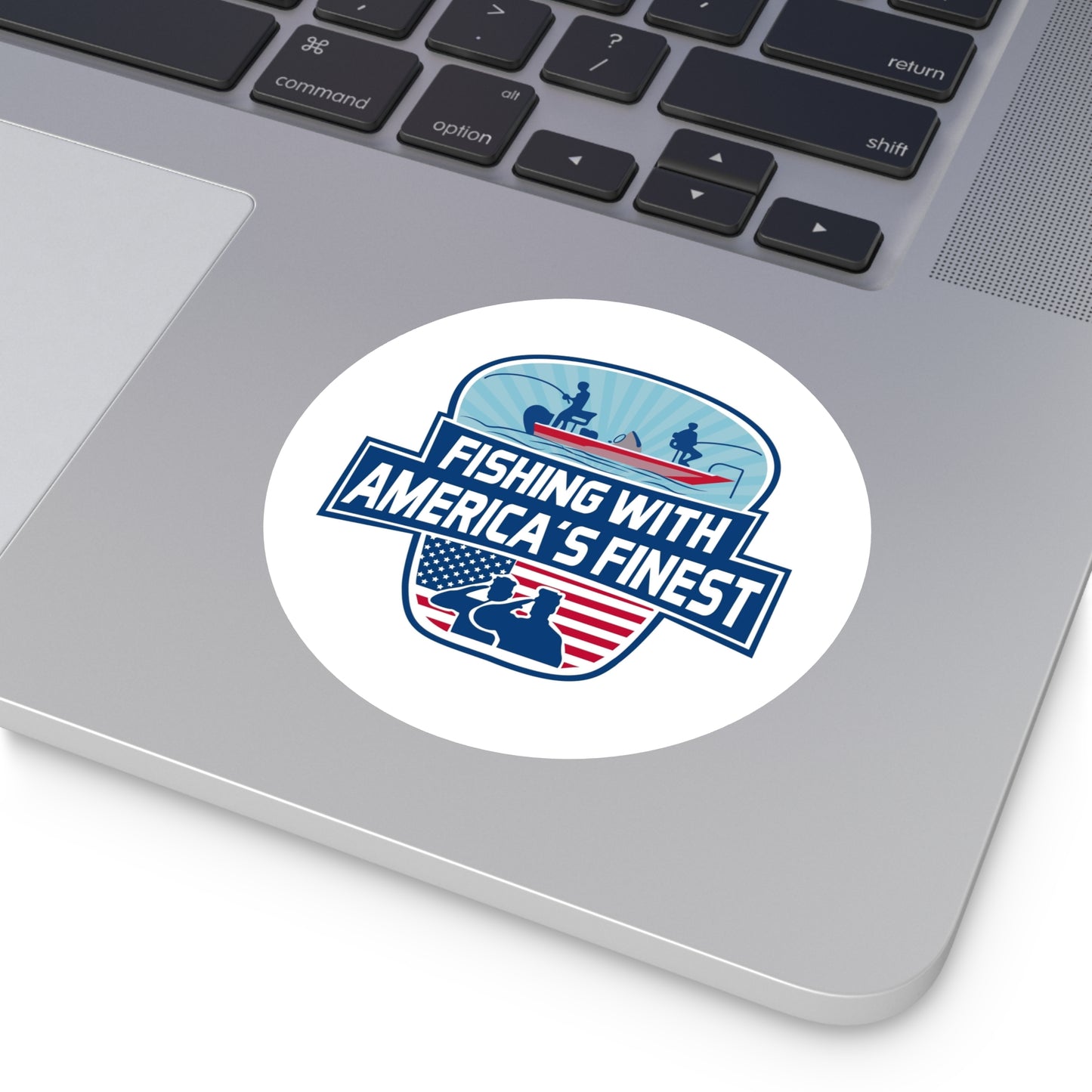 Fishing With America’s Finest 4" Round Vinyl Sticker — Patriotic Police & Boat Fishing Decal