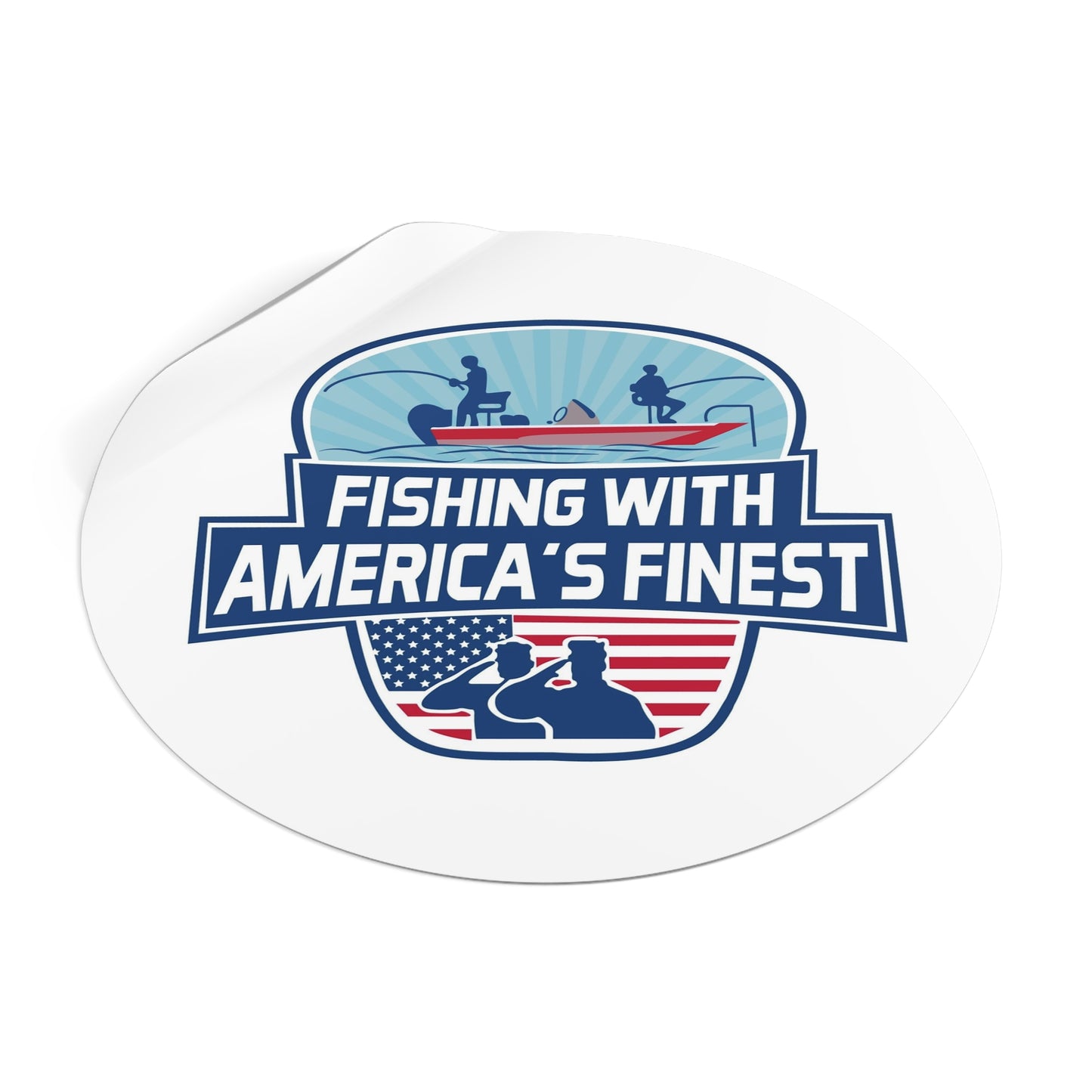 Fishing With America’s Finest 4" Round Vinyl Sticker — Patriotic Police & Boat Fishing Decal